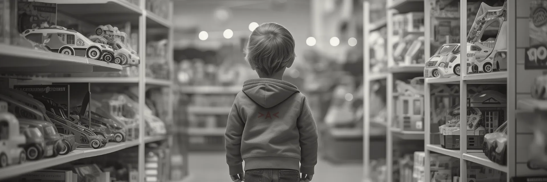 Enfant entouré de jouets ne sachant lequel choisir